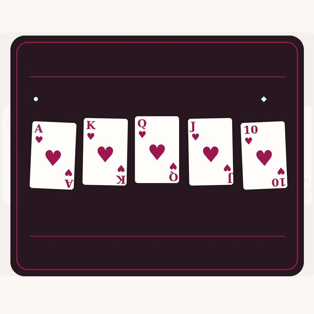 Quinte flush royale : as de cœur, roi de cœur, dame de cœur, valet de cœur, dix de cœur